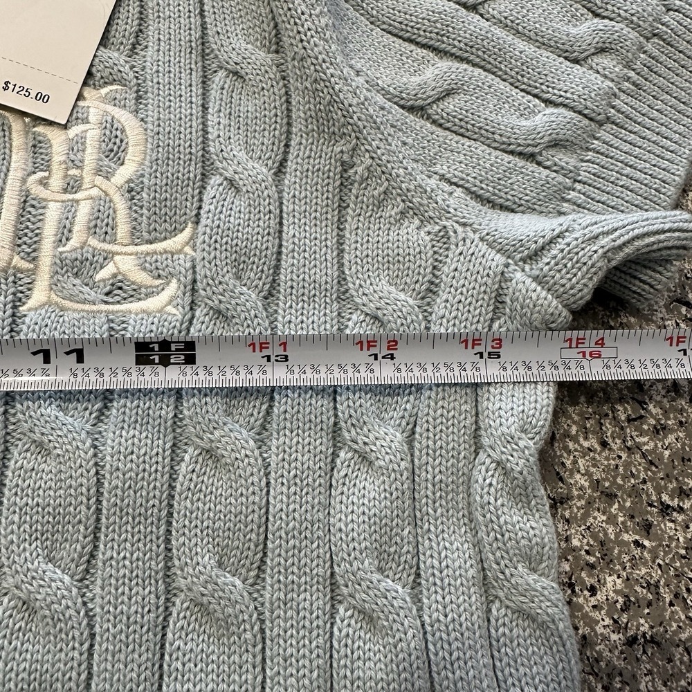 Lauren Ralph Lauren Cable Knit Polo Shirt Womens Petite Small PS Aqua Pearl Blue - Picture 4 of 7
